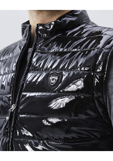 Rugan Deri Yelek Siyah Parlak Renk