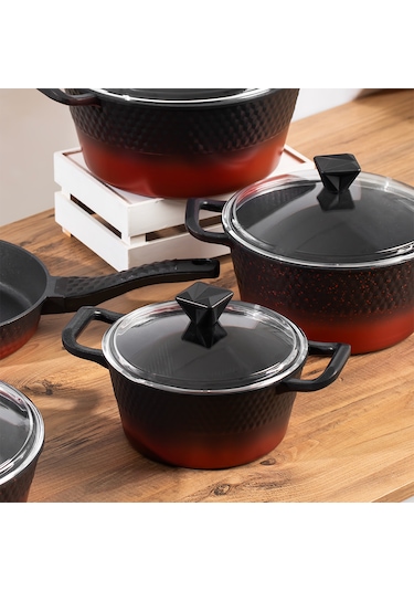 Lines L-5087 9 Parça Titanyum Döküm Tencere Seti Siyah