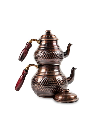 Antepsepeti Bakır Eskitme Hasır Modelli Çaydanlık 4