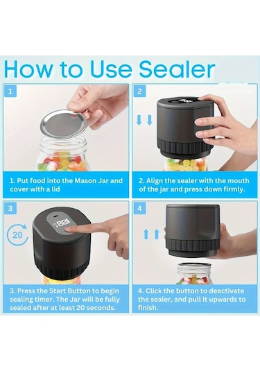Honeybeeshop Beyaz Taşınabilir Kablosuz Elektrikli Mason Kavanoz Vakum Mühürleyici Usb Şarj Edilebilir Gıda Saklama Fermentasyon