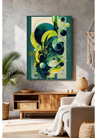 Mushen Studio Sarı Yeşil Dairesel Soyut Modern Kanvas Tablo