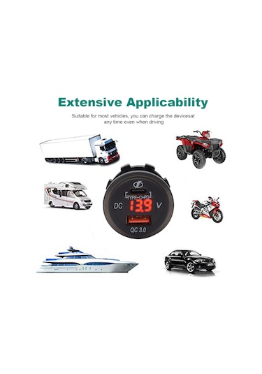 Singree 12/24v Dc Çift Usb Şarj Cihazı - Qc3.0 + Type-c Pd, Su Geçirmez, Led Göstergeli, Araba/motosiklet/boat İçin