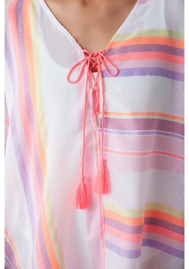 Penti Çizgili Neon Kaftan Çok Renkli