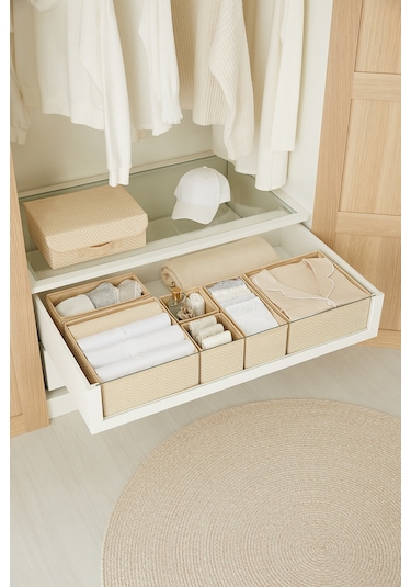 Ocean Home Textile 6'lı Bej Balıksırtı Çekmece İçi Düzenleyici Kutu 2 Adet 28 x 28 x 13 / 2 Adet 28 x 13 x 13 / 2 Adet 14 x 14 x 13 cm