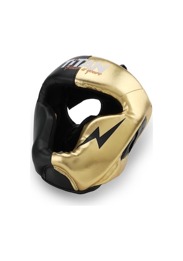 Titan Sport Yüz Korumalı Boks Kaskı , Siyah - Altın Gold Model Çok Renkli
