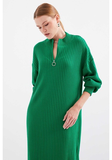 Gabria Fitilli Triko Elbise Yeşil