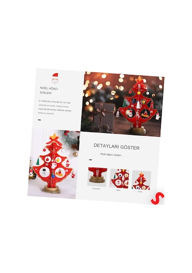 20 Parça Süslü Ahşap 27cm Mini Yılbaşı Ağaç Seti - Kırmızı