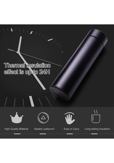 Leezsing 500ml Isı Yalıtımlı Matara - 24 Saat Sıcak/soğuk Tutar, 304 Paslanmaz Çelik İç, Ergonomik Siyah