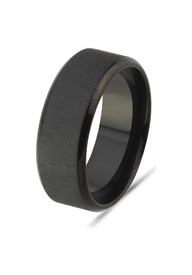 Takı Dükkanı Kişiye Özel İsim Yazılı Köşeli 8mm Mat Fırçalanmış Düz Unisex Çelik Yüzük Alyans Cl48y Siyah