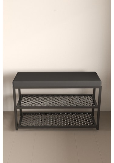 Aju Ayakkabılık Puflu Süngerli Oturaklı Metal Ayakkabı Rafı Modern Vestiyer Baklavalı Metal Tasarım