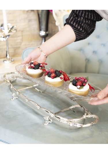 Gümüş Kaplama Oval Servislik Gümüş