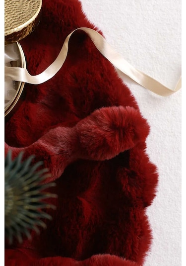 Çam Ağacı Ayak Halısı Örtüsü, Yılbaşı Ağacı Altı Örtüsü Peluş Bordo, Bubble Halı 100x100 Cm