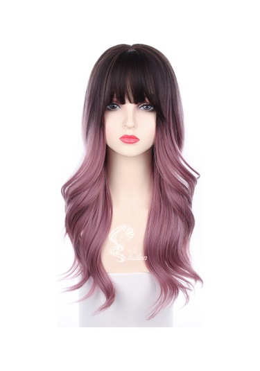 Kadınlar İçin Pembe Ve Mor Renkte Uzun Kıvırcık Peruk