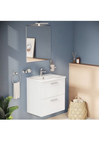 Mia 75021 Banyo Dolabı Seti, Çekmeceli, 60 Cm, Parlak Beyaz