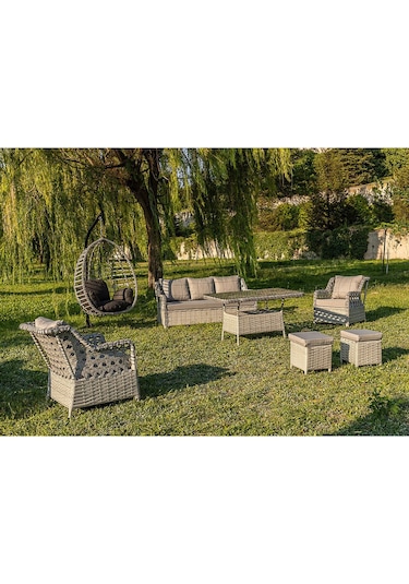 Btkconsept Lupa Eslem Rattan Bahçe Mobilyasi 3+1+1 Puf Ve Salıncak " Masali Gri