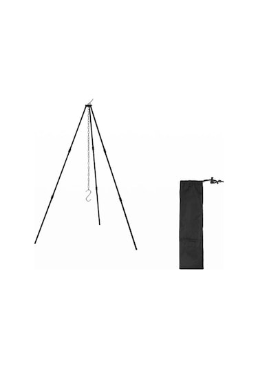Siyah Ayrılabilir Açık Kamp Ateşi Tripod Şenlik Ateşi Rafı Taşınabilir Alüminyum Alaşımlı Asılı Pot Standı Katlanır S Siyah