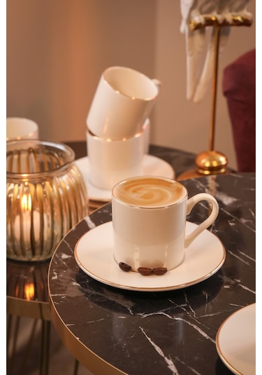 Hayal 12 Parça 6 Kişilik Altın Yaldız Porselen Kahve Takımı