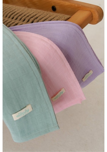 3'lü Organik Pamuk Müslin Örtü Seti Kız Bebek Pudra, Lavanta, Nil 3 Adet 75x85 CM Pudra - Lavanta Ve Nil