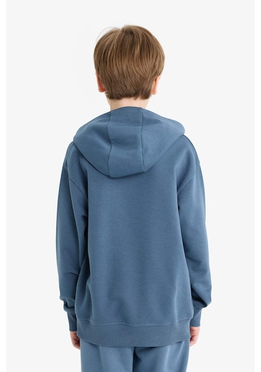 Defacto Erkek Çocuk Basic Düz Kapüşonlu Sweatshirt E9558a825auın257 Indigo