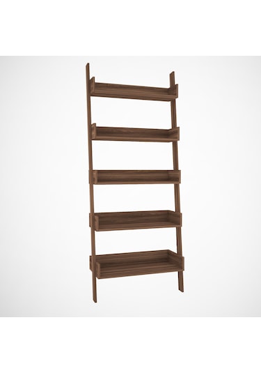Pasifichome Only Raflı Ceviz Merdiven Kitaplık / Duvara Monte Kitaplık