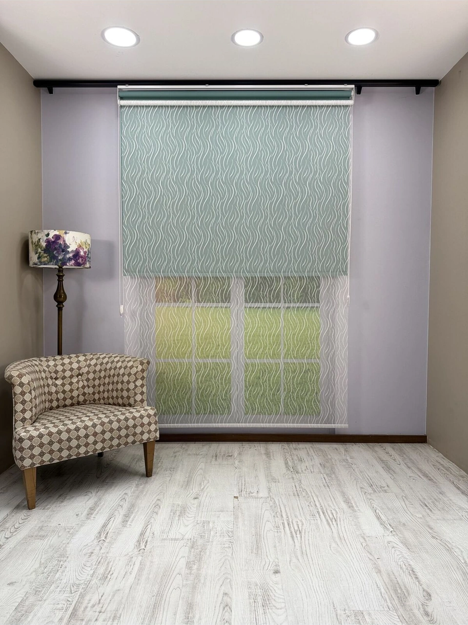 Eva Serisi Su Yolu Desenli Çift Mekanizmalı Petrol Yeşili Perde Petrol Yeşili