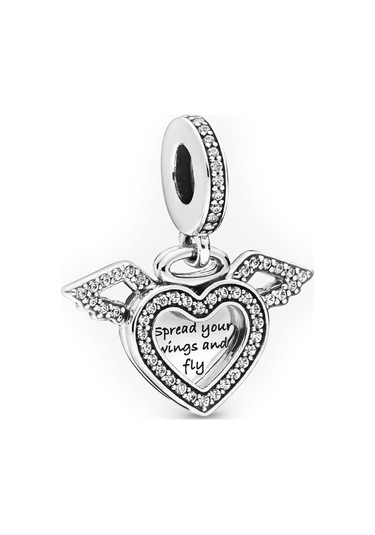 Nur Silver Melek Kanatlı Sallantılı Kalp Gümüş Charm Nur-bl00153