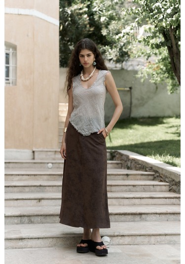 Garias Cepli Uzun Batik Desenli Kahve Etek Kahve