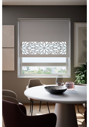 Lazer Kesim Mat Stor Perde, Lazer Kesimli Modern Serisi, M-131005 Gri Renk Gri