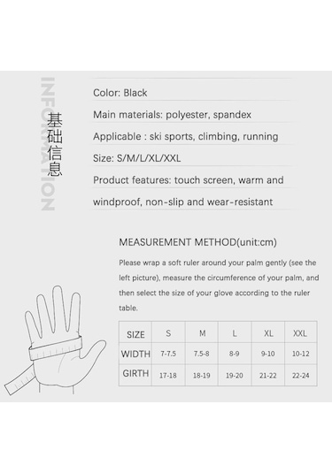 Su-Soğuk-Rüzgar Geçirmez Dokunmatik Parmak Motosiklet-Kayak Eldiveni - Large Siyah