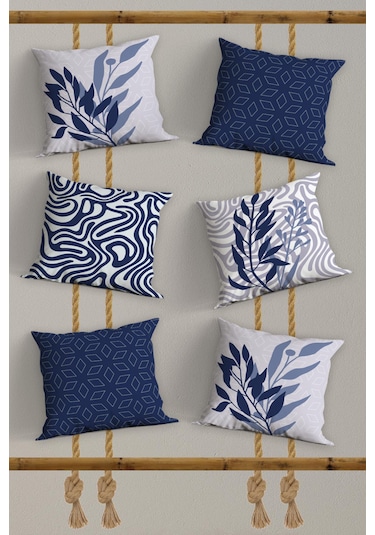 Belle Benoit Yılbaşı Baskılı Dekoratif 6'lı Koltuk Kırlent Kılıfı Beyaz - Lacivert