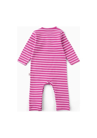 Boumini Bebek Uzun Kollu Çıtçıtlı Tulum Çizgili Fuşya-fuşya Fuşya