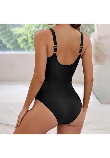 Kadın Monokini V Yaka Askılı Kolsuz Tek Parça Mayo Ayarlanabilir Askılı Sırtı Açık Yüksek Bel Mayo Siyah