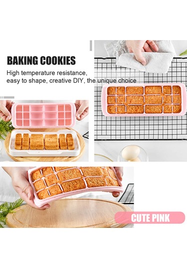 Hangfox Silikon Buzluk Kalıbı 18 Lü İçinde Kapaklı - Çikolata, Pasta, Bebek Yemeği İçin Uygun - Pembe Renk Çok Renkli