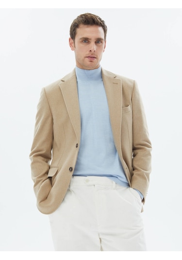 Kip Bej Düz Modern Fit Yün Karışımlı Ceket Çok Renkli