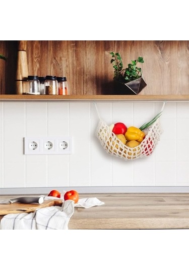 Fastbuy Antrasit Gri El Dokuma Meyve Hamak, 2 Adet Mutfak Altı Kabine Asılı Sepet Antrasit - Gri