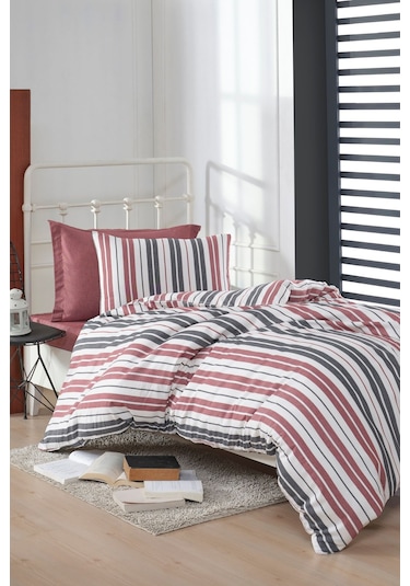 Enlora Home İpliği Boyalı Junior Nevresim Seti Tek Kişilik Monako Bordo