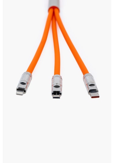 120w 3 İn 1 Süper Hızlı Şarj Kablosu , Iphone , Xiaomi , Huawei Uyumlu Silikon Şarj Kablosu