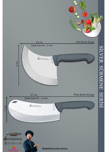 Sürmene Silver Serisi Gri Sap Mutfak Bıçak Börek Bıçağı Pizza Pide Bıçağı 2 Li Set Srm-03 Gri