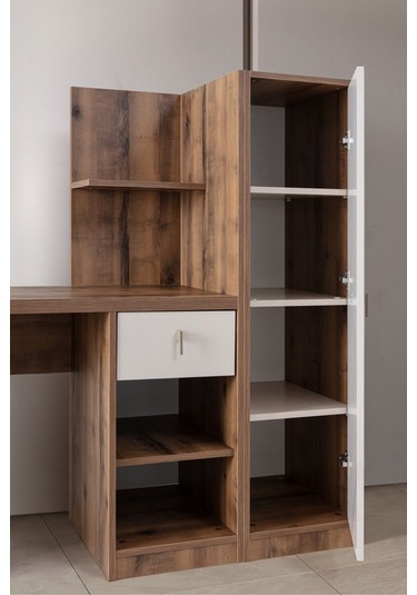 Megan Oda Takımı - 4 Kapaklı Dolap, Çalışma Masası, Şifonyer, Kitaplık, Komodin Çok Renkli