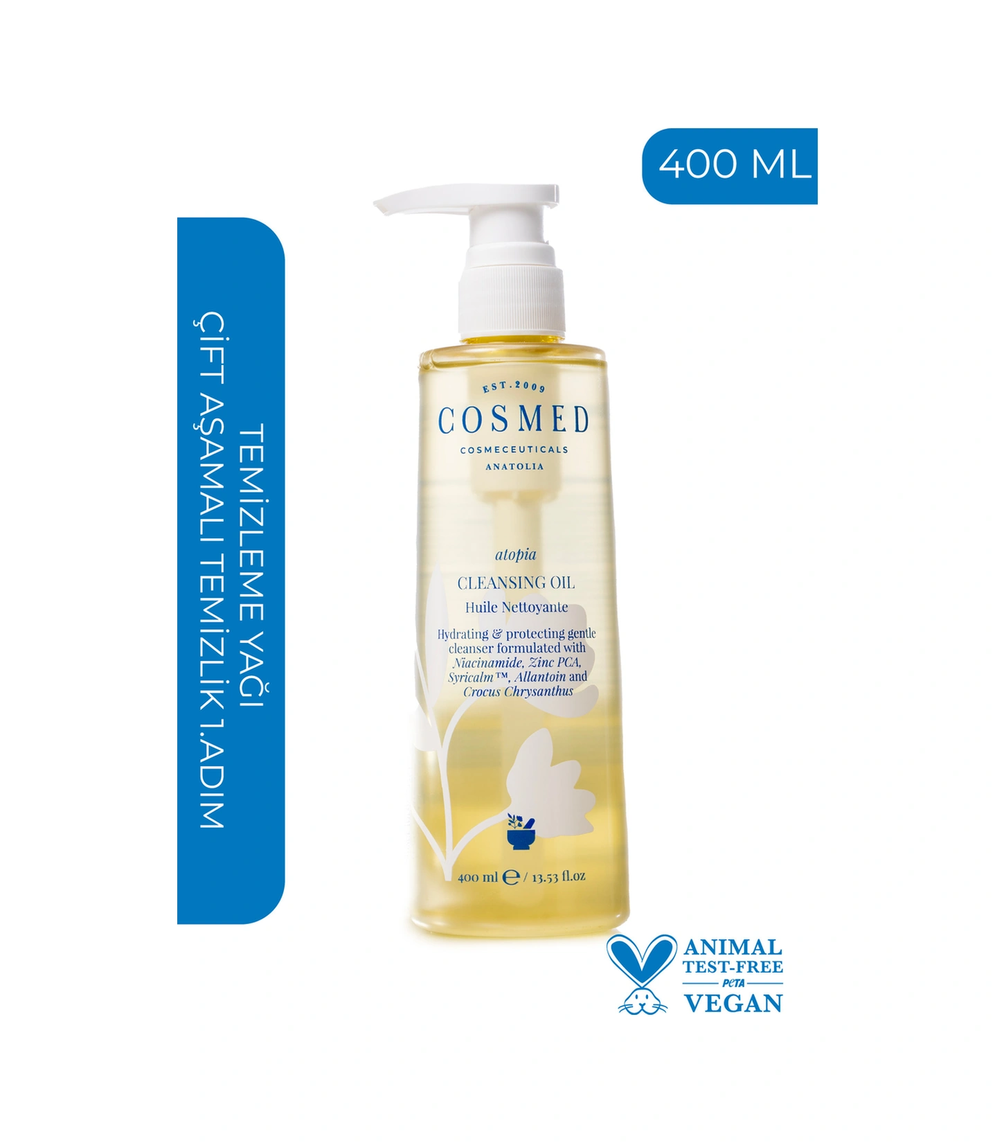 Cosmed Atopia Cleansing Oil - Yüz Ve Vücut Için Temizleme Yağı - Yağ Bazlı Temizleyici 400 ml