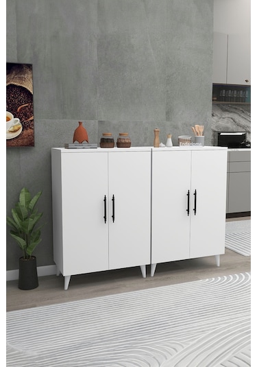 Meta 6 Raflı 4 Kapaklı Çok Amaçlı Xl Dolap Mutfak Banyo Balkon Erzak Killer Dolabı - Beyaz