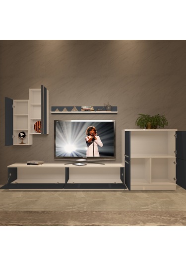 Decoraktiv Eko 6b Mdf Std Tv Ünitesi Tv Sehpası Beyaz - Antrasit