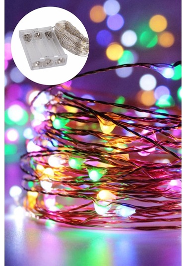 Pilli Renkli Peri Led Işık Saçak 10 Metre Dekoratif Aydınlatma (354600947)