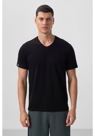 Tommy Lıfe Siyah Erkek Basic Kısa Kol Standart Kalıp V Yaka T-shirt - 87912 T10er-87912 001