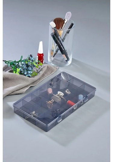 Bayev 5 Adet Füme 18 Bölmeli Avantajlı Takı Aksesuar Saklama Kutusu Gri