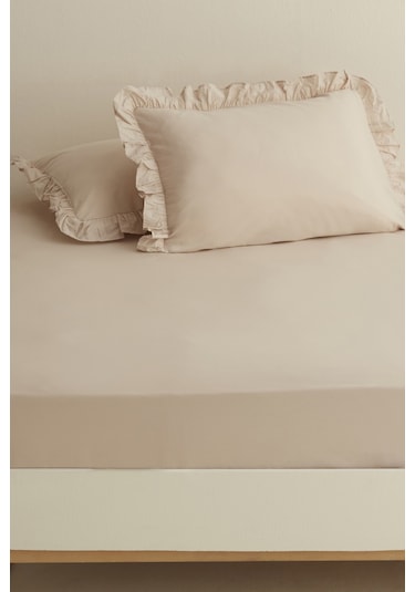 Karaca Home Basic %100 Pamuk King Kişilik Düz Çarşaf Bej