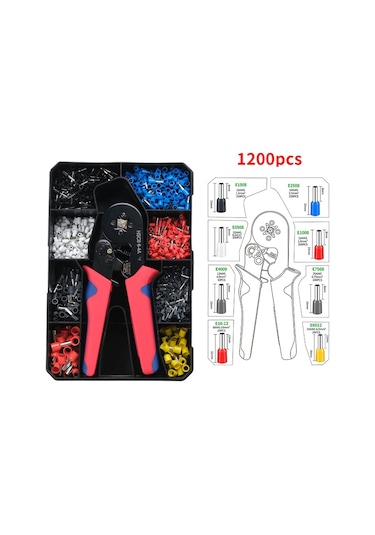 1200 Adet/takım Tüp Tipi Soğuk Preslenmiş Terminal Bloğu Sıkma Pensesi Plastik Kutu Seti