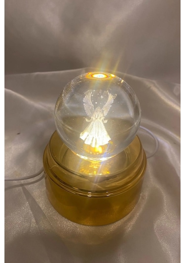 3d Led Işık Cam Küre Tek Renk Kristal Küre Fanta Zi Dekoru Gece Lambası Günışığı Gold Dönene Kaideli 6 Cm Kanatlı Melek