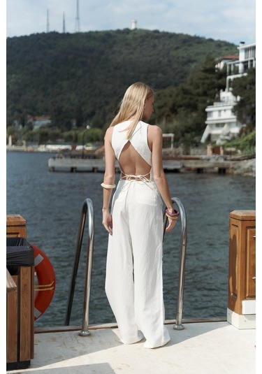 Nagmetah Sırt Pencereli Ekru Yelek Pantolon Takım Ekru