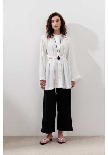 Keten Pensli Tunik Ekru Ekru